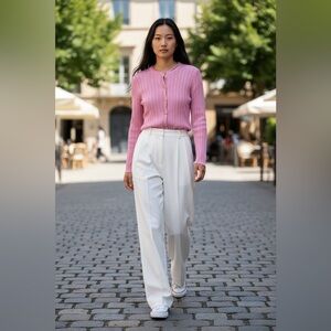 Zara Pink Knit  Cardigan Top with Gold Accent size XL